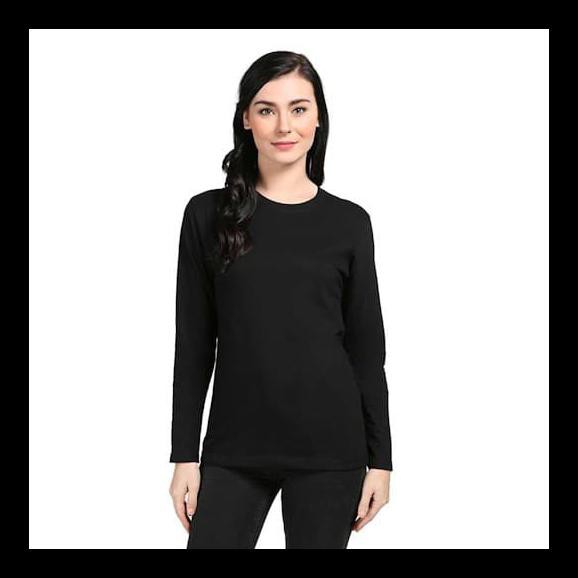 Kaos Manset Spandek Wanita Lengan Panjang Kaos Dalaman Polos - Hitam