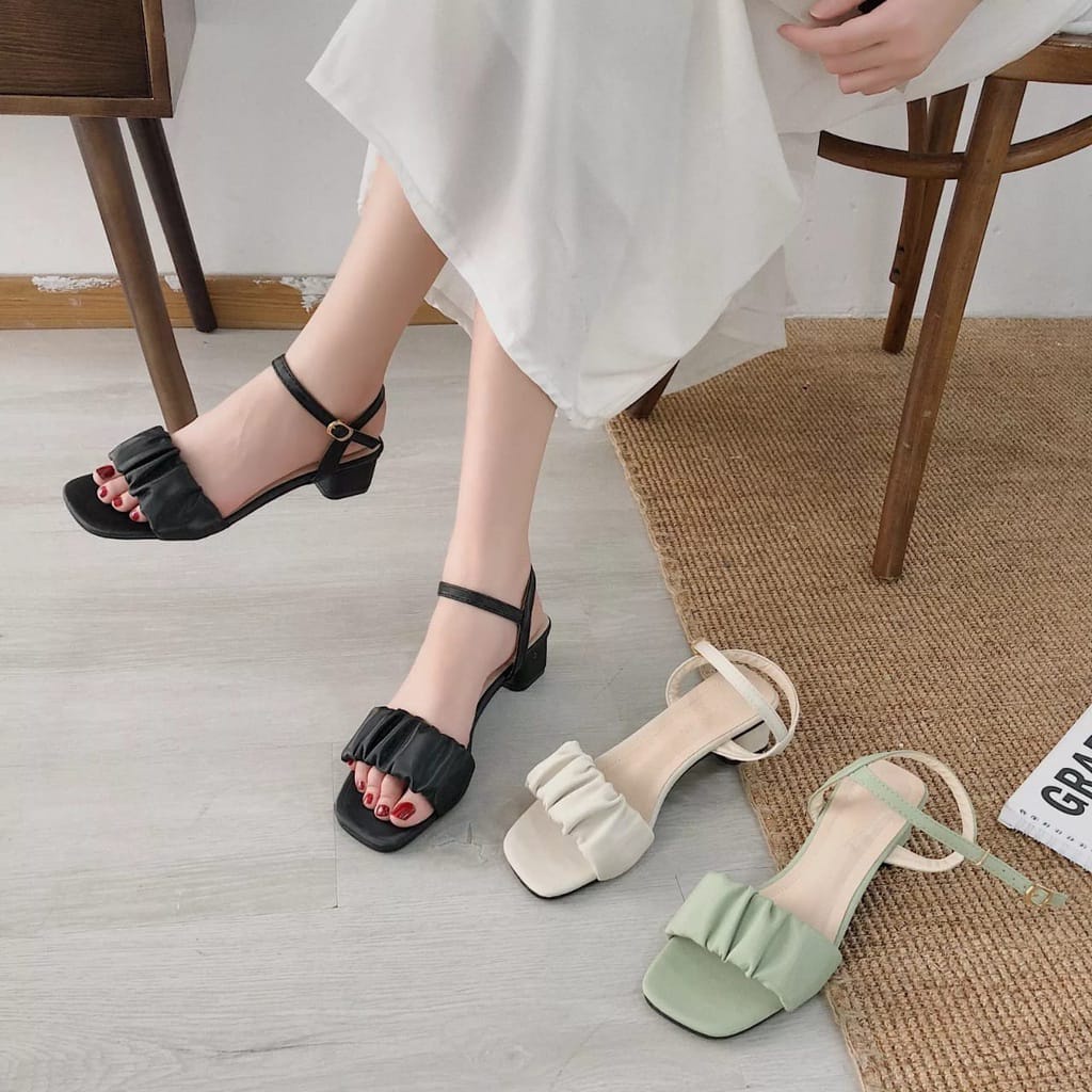 High Heels Wanita MERYL Block Heels Kerut ND 04