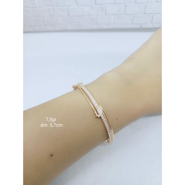 GELANG PERAK ASLI SILVER 925 LAPIS EMAS/GELANG BANGLE LISTRING CART*ER MP 1 BARIS/ASLI SILVER/GELANG FASHION WANITA