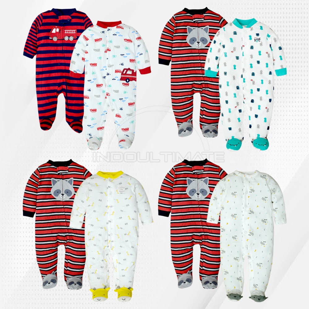 2PCS Sleepsuit Bayi Kaki Tutup COTTON Jumper Bayi Jumpsuit Bayi Lengan Panjang Jumsuit Anak Bayi isi 2 Pcs Baju Tidur BN-5215 Bayi Baju Bayi Set Pakaian Bayi Laki-laki Perempuan Baru Lahir