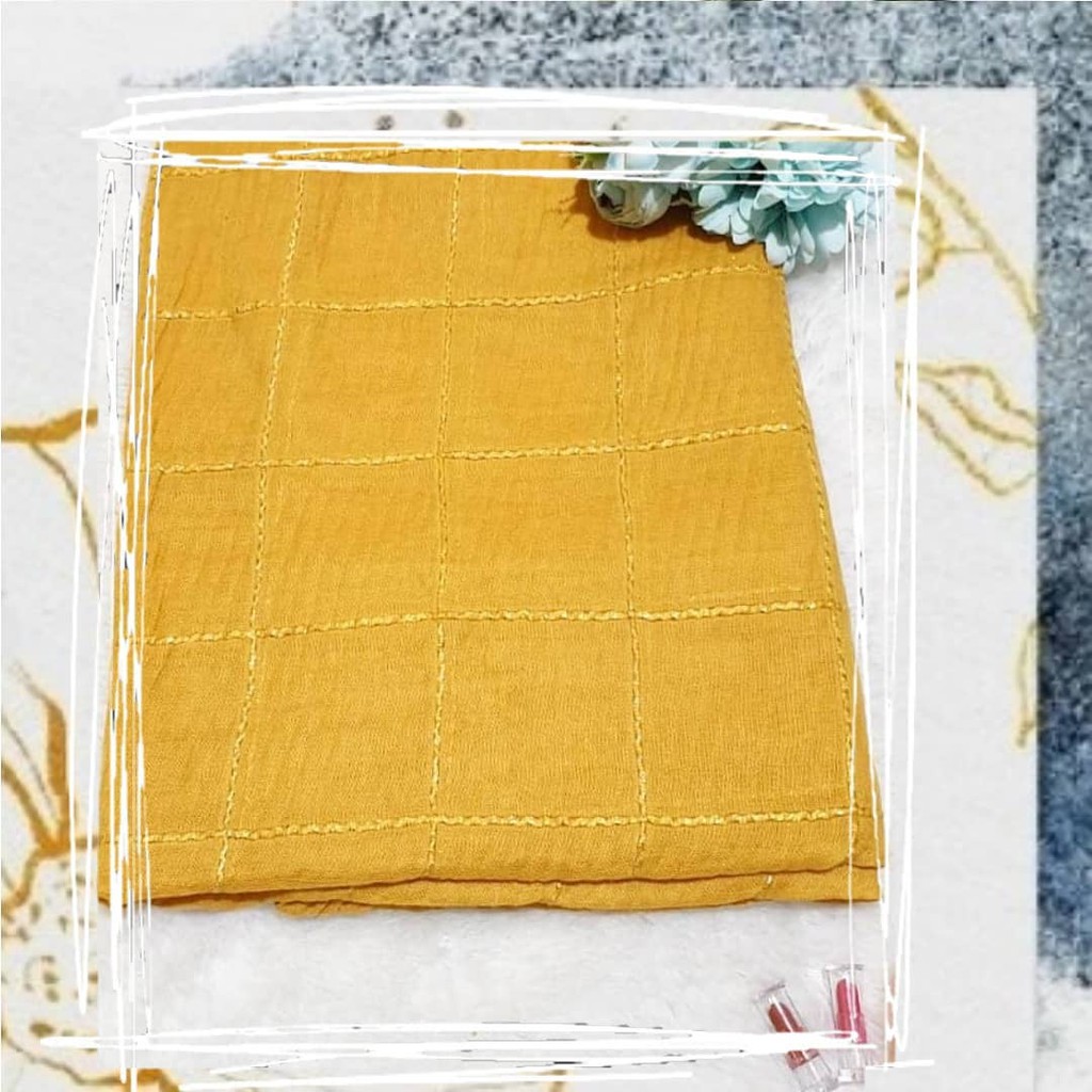 Hijab pashmina viscose payet motif square kuning