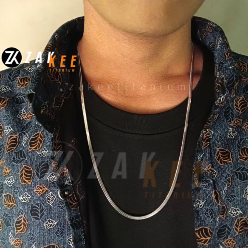 Kalung Titanium Pria Silver Perak Kilau New Anti Karat Cowok Cewek Laki Keren Panjang 45cm 50cm 60cm