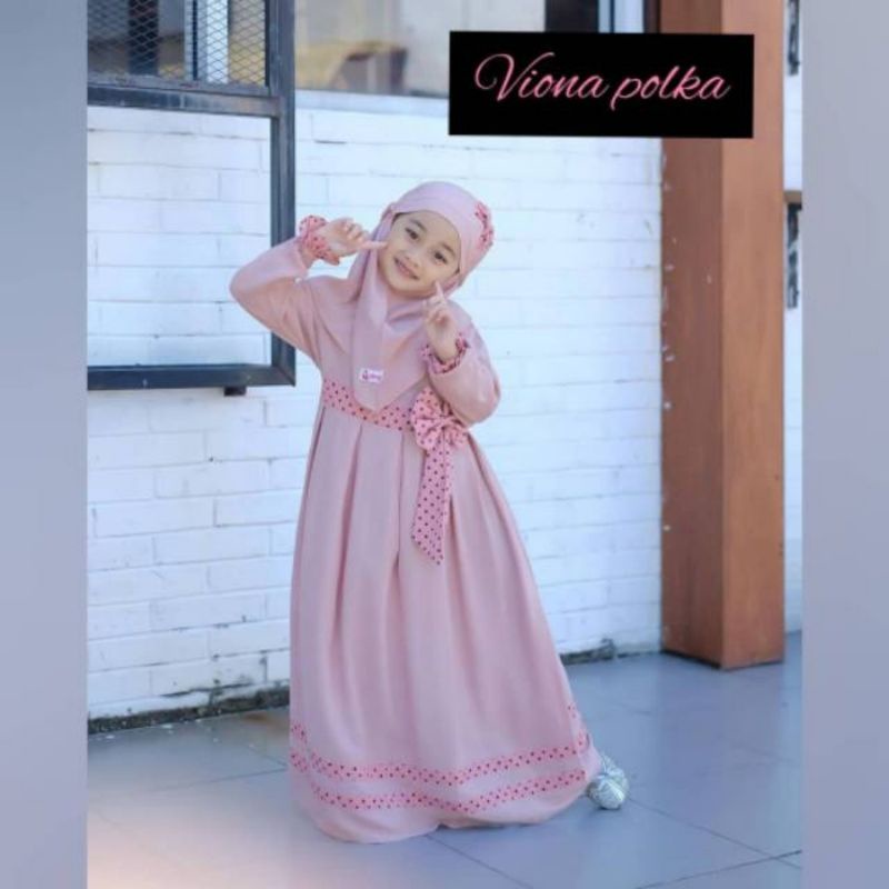 gamis anak terbaru 2021 pakaian muslim anak perempuan umur 8-10 tahun gamis polkadot terbaru (kids)