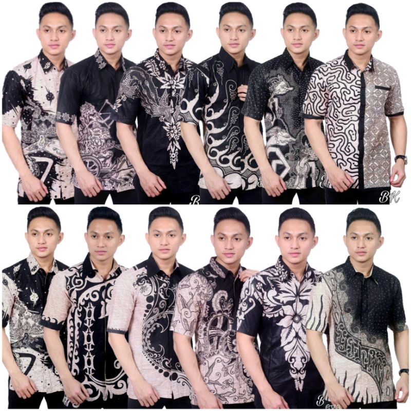 BSWART Batik HRB026 Kenongo Hem Pendek Padi Pekalongan M L XL Batik Pria MURAH Modern Grosir