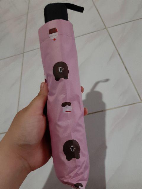 Payung Lipat Karakter Polkadot Line Brown / Payung Lipat Premium Karakter Lucu Imut Unik Polkadot