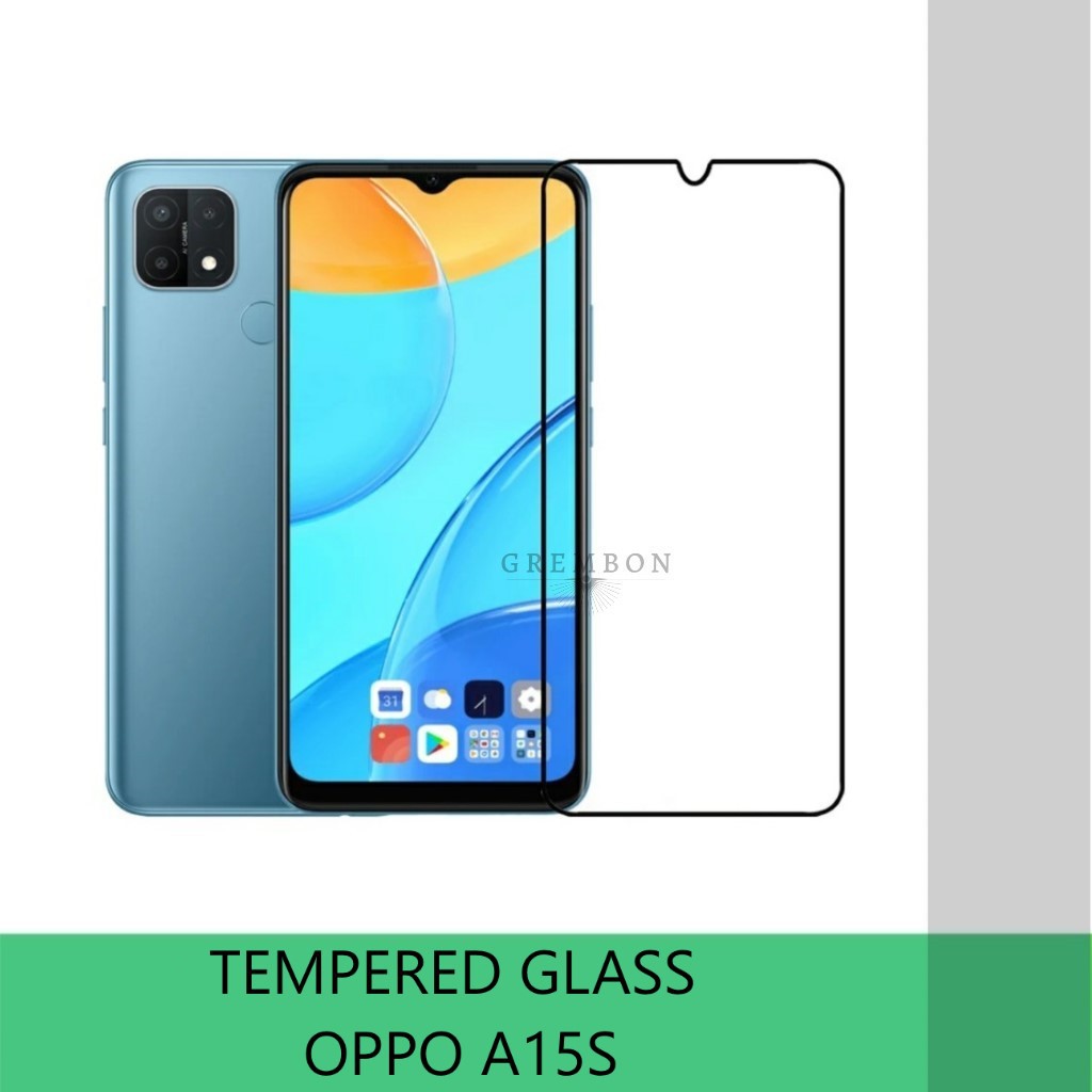 TEMPERED GLASS OPPO A15S ANTI GORES KACA FULL LAYAR FULL LIST HITAM SCREEN GUARD