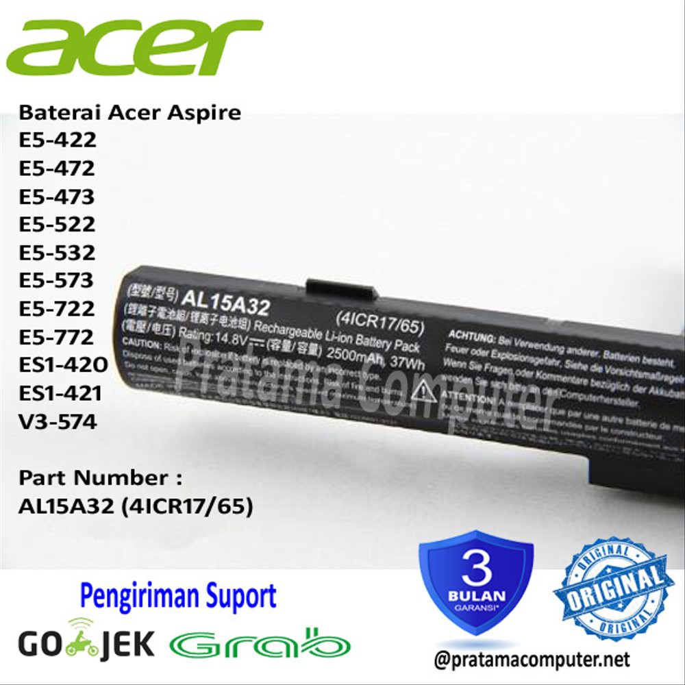 Jual Original Baterai Acer Aspire ES1-420 ES1-421 AL15A32 terbatas