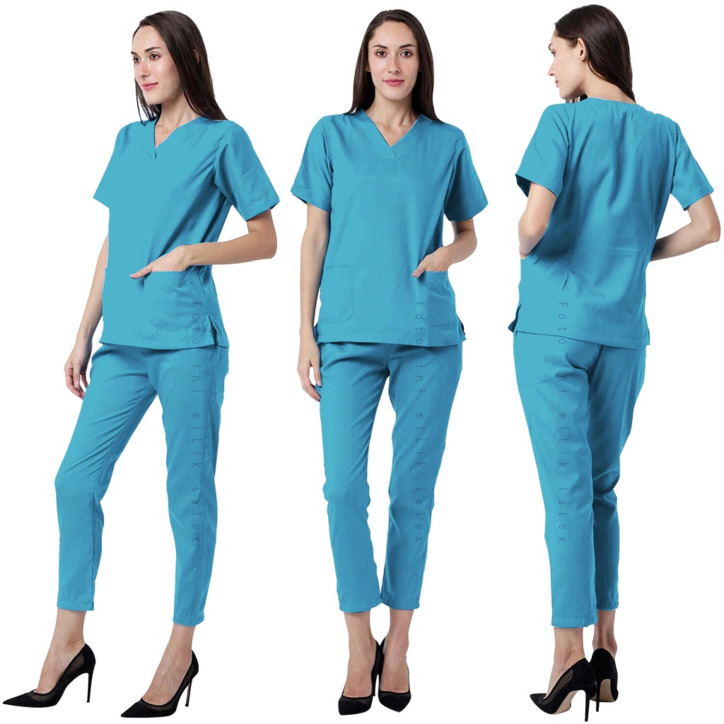 Baju Oka / Baju Jaga Lengan Pendek Warna Biru Tosca