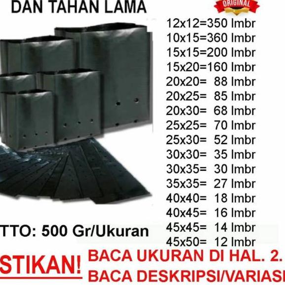 ㄲ POLIBAG / POLIBAG TANAMAN /POLIBEK/ KANTONG TANAMAN / POLYBAK/ PLASTIK/POLYBEK PLASTIK ➚