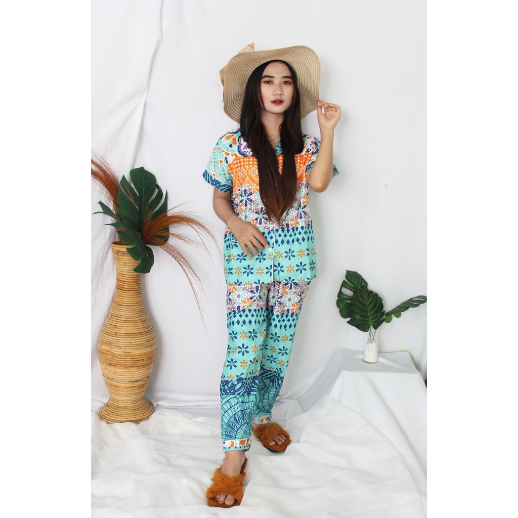 OKHISHOP - CP1 Piyama Pajamas CP Baju Tidur Piyama Wanita Dewasa Setelan CP Motif Trendy Karakter Kotak Guilen-CP Verlia