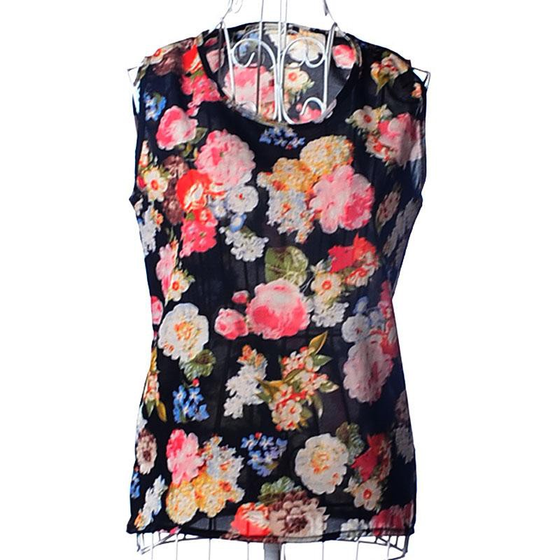 Women's Stylish Black Floral Chiffon Vest