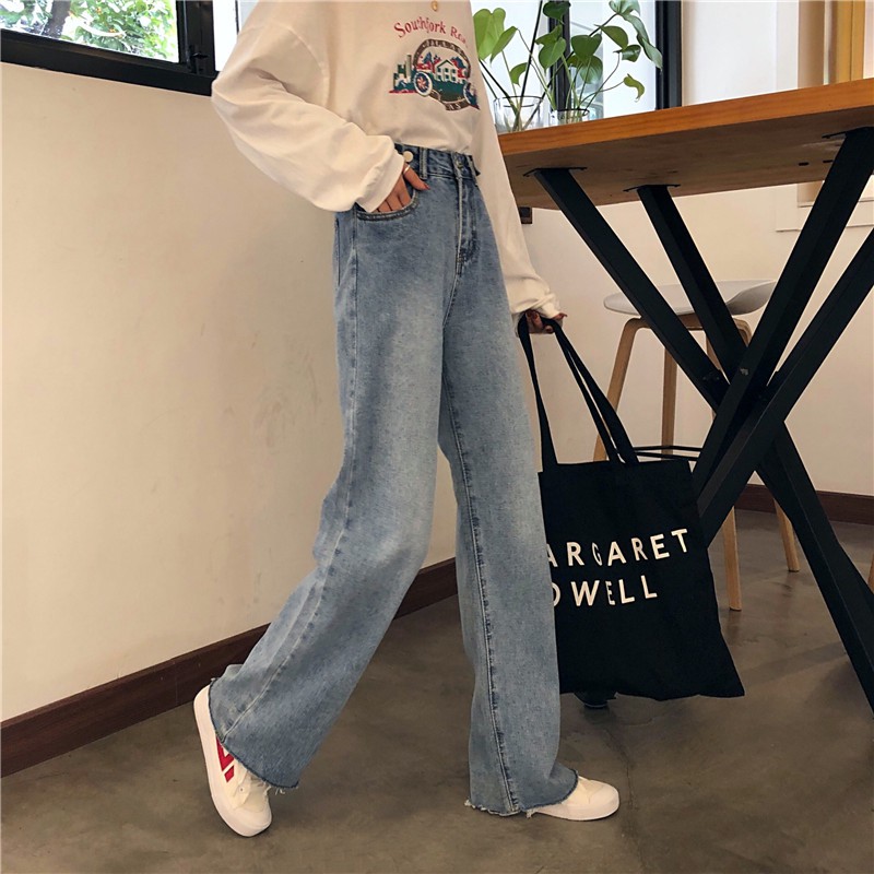 XIAOZHAINV Jeans High Waist Straight Loose Korean Style Celana Wanita