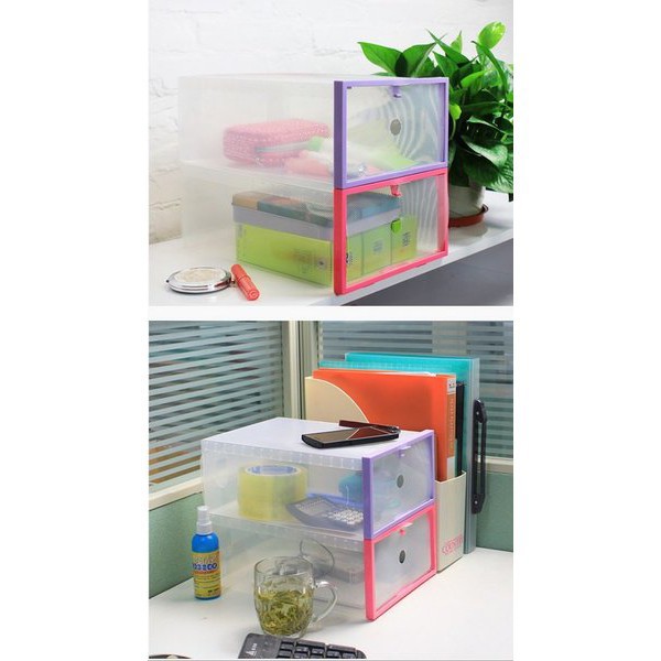 Kotak Sepatu Lipat Transparan Tebal Shoes Storage Box Organizer Rak Sepatu Plastik Susun dengan Penutup PVC DD438 / 125 COD