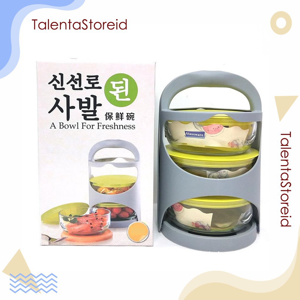 RANTANG BOWL SET PIKNIK OLLA BOWL ALX4 / MANGKOK SET KACA 3 SUSUN