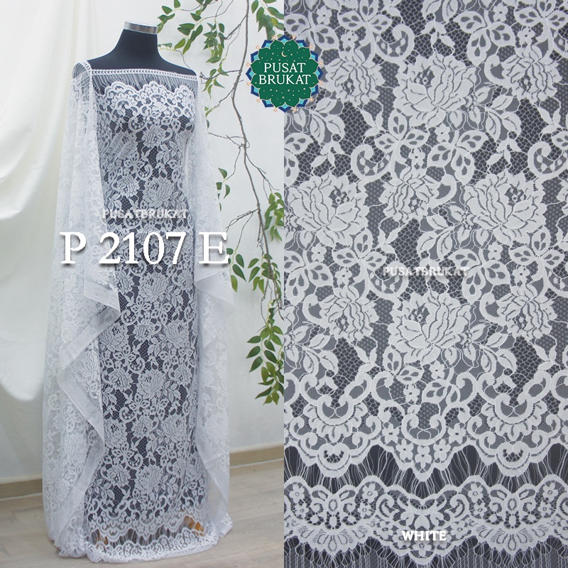 KAIN BROKAT SEMI ITALY PRANCIS PUTIH HITAM (Black &amp; White) / BRUKAT PANEL KATUN P250CM X L140CM [harga per potong]