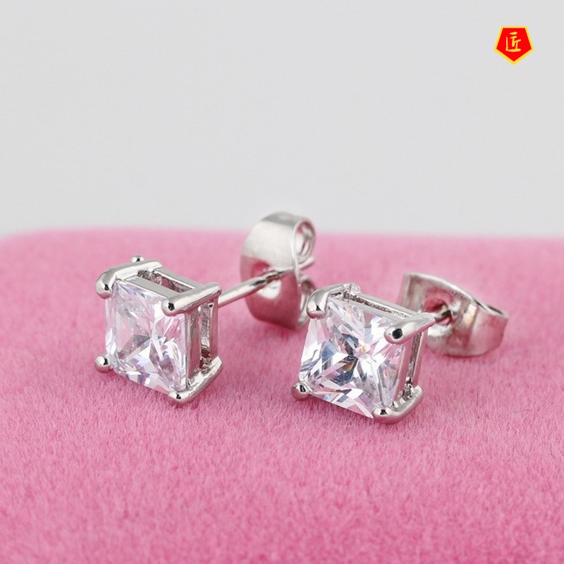 [Ready Stock]Simple All-Match Square Crystal Earrings