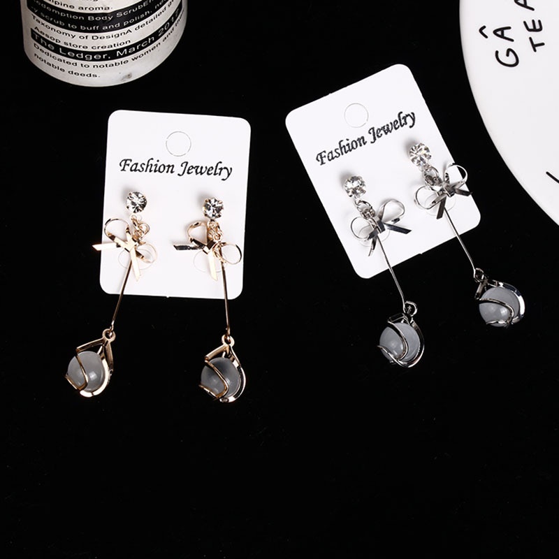 Anting Rumbai Panjang Desain Pita Opal Bahan 925 Silver Needle Gaya Korea Untuk Wanita