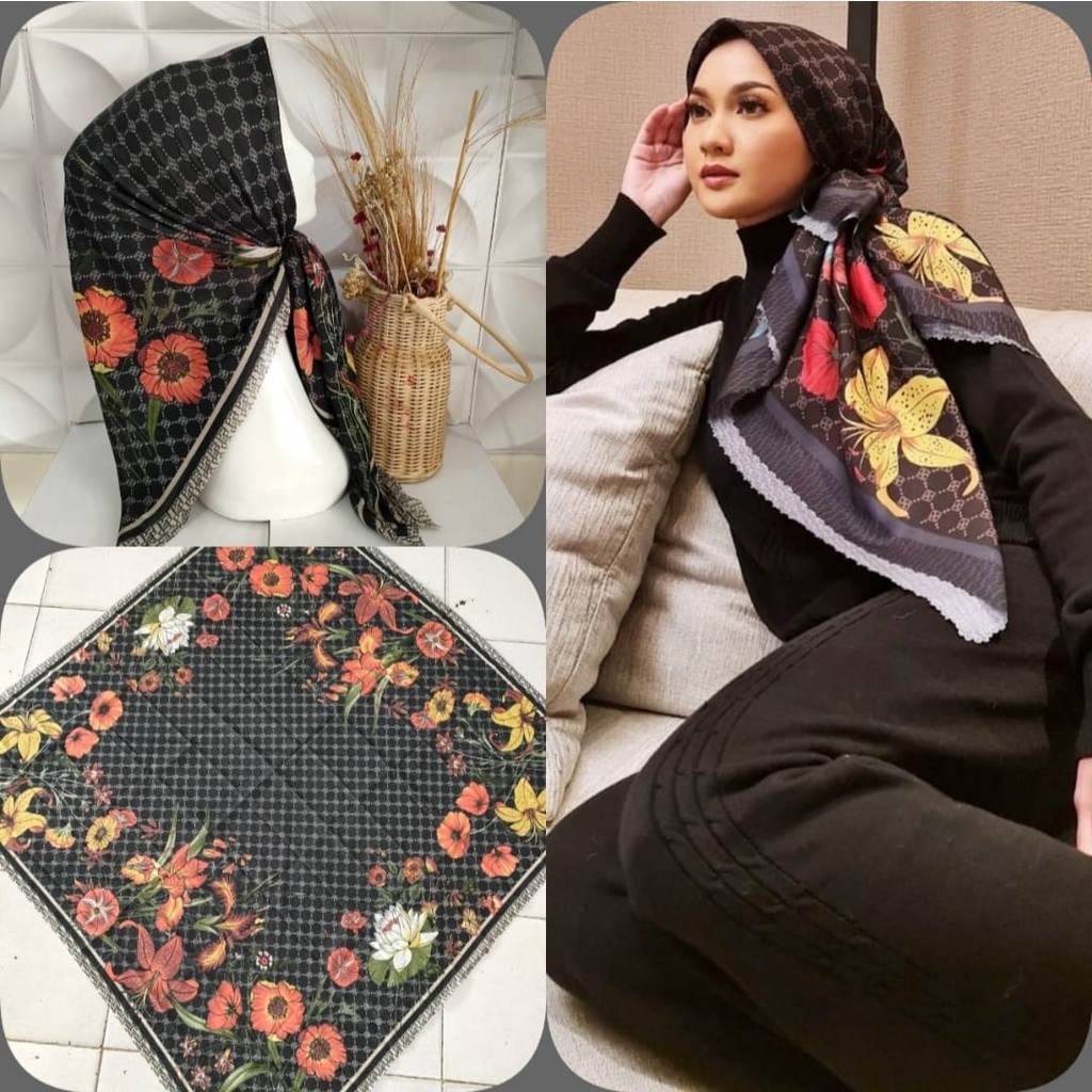BESTSELLER Hijab Segiempat Voal Motif Printing Lasercut Kerudung Motif Square Grosir Jilbab Murah NN hijab-M369