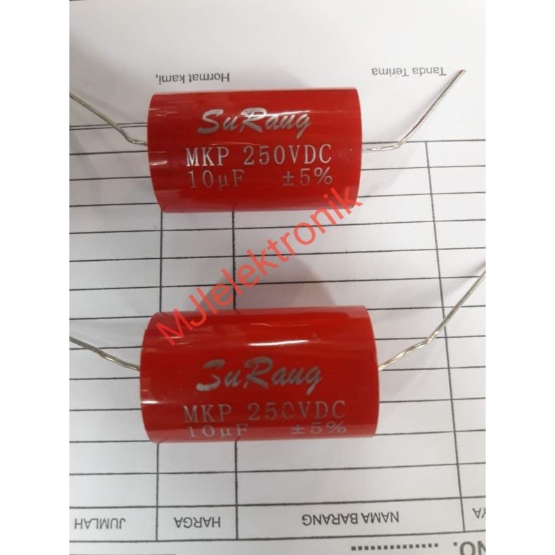 Surang 106 Kapasitor 10uF 250V Tweteer surang Capasitor radial Ori