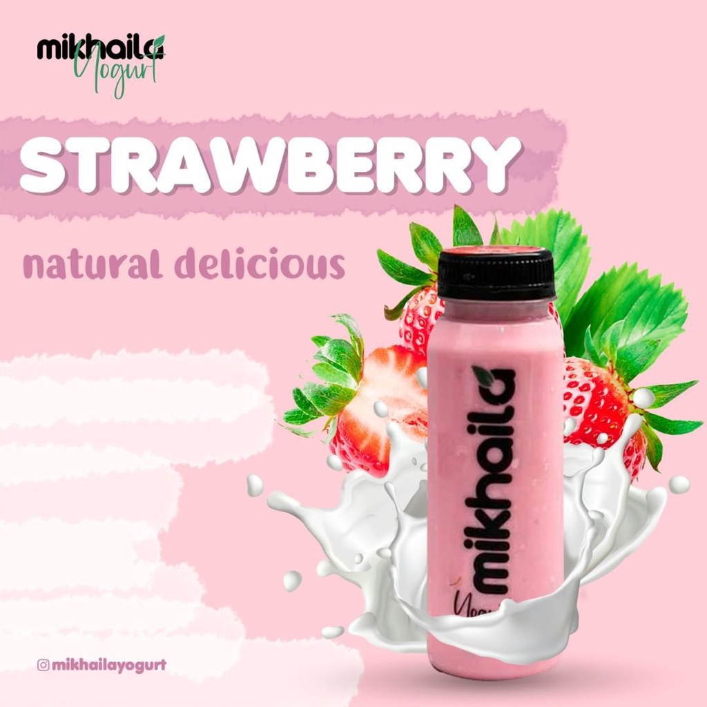 

Mikhaila Yogurt rasa strawberry (topping bush strawberry dan nata de coco) @250ml