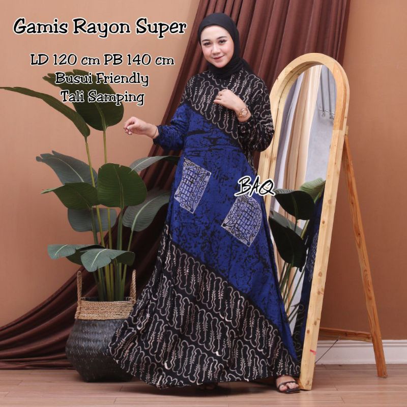 Gamis Rayon Super Premium Motif Abstrak Malaman Resleting Busui Bumil Homedress Wanita Kekinian Batik Pekalongan Termurah