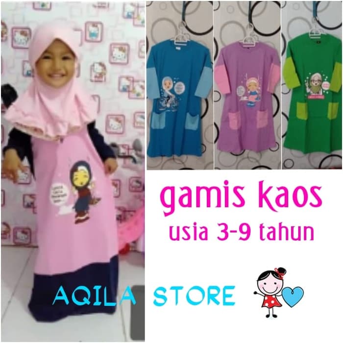 Terbaru baju muslim anak perempuan gamis kaos muslim anak 3-9 tahun - Pilih Motif M Eksklusif