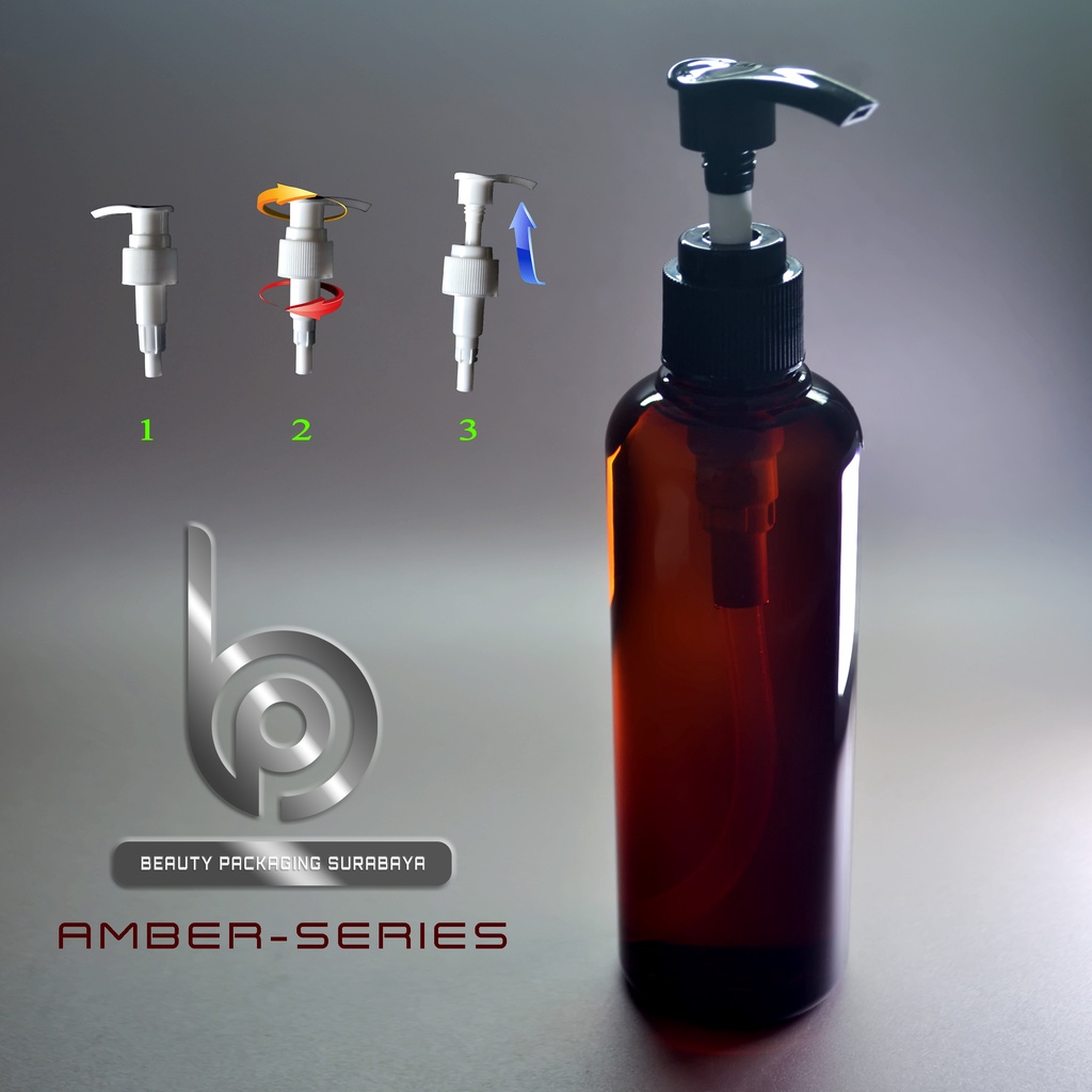 Botol Plastik PET 250ml BR Coklat Amber Tutup Pump Lotion