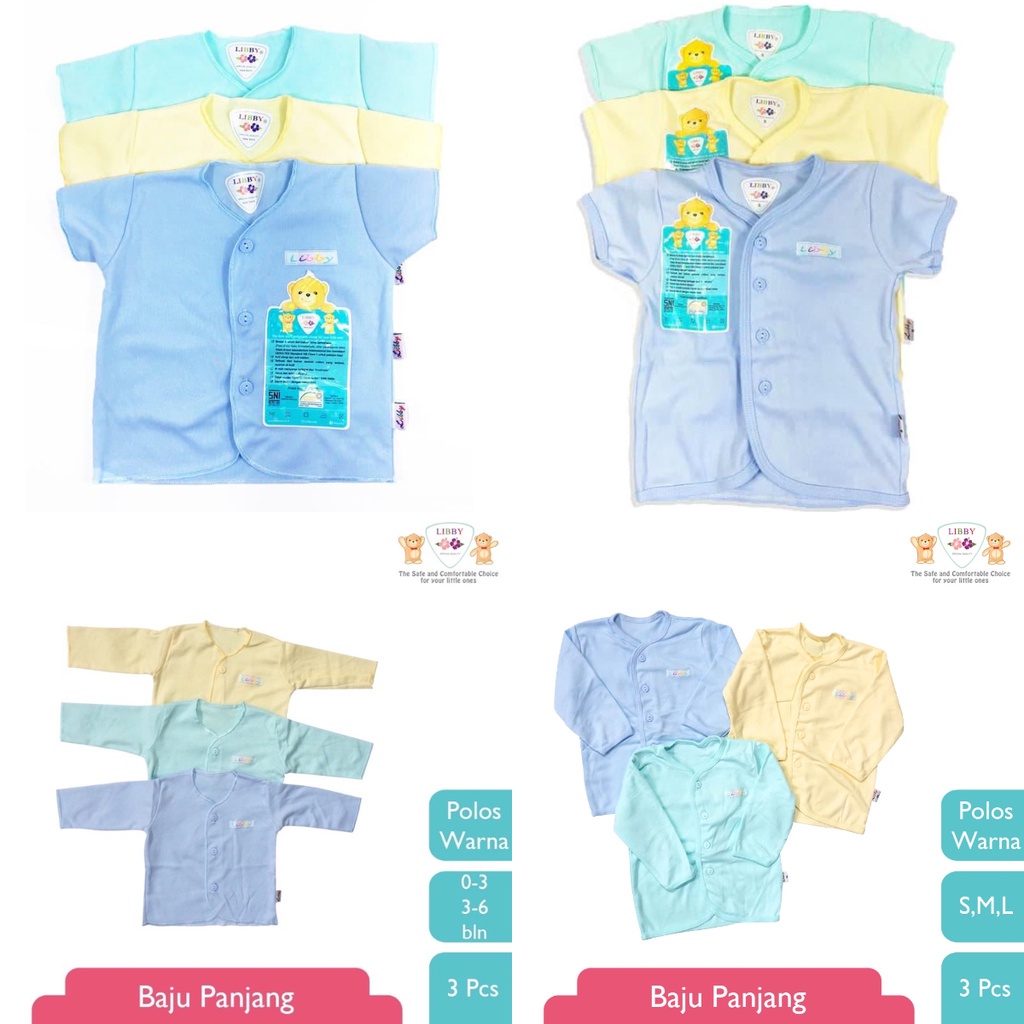 LIBBY / Little Q Baju Pendek dan Panjang Polos Warna (1pc warna random)