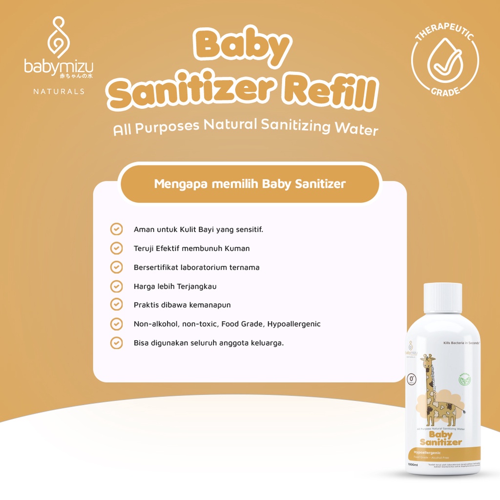 BABYMIZU Baby Sanitizer Refill Pack 1000 ml - Hypoallergenic Baby Sanitizer, Sanitizing Water 100% Natural, Food Grade, Multi Purpose Cleanser