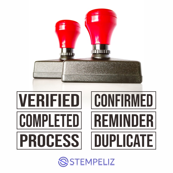 

Stempel Verified, Completed, Process, Confirmed, Reminder, Duplicate, dll