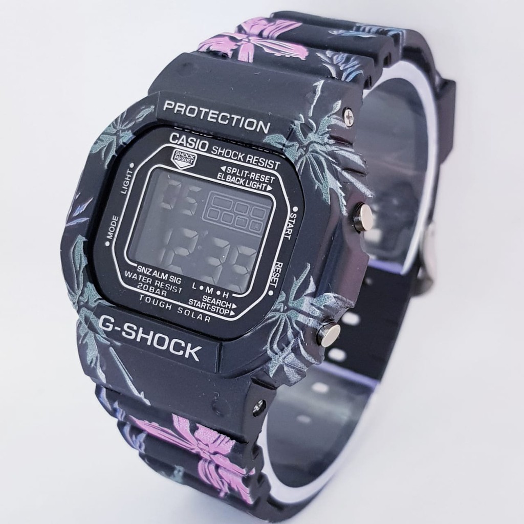 Jam Tangan Wanita G SHOCK Motif Bunga Digital Rubber Hitam