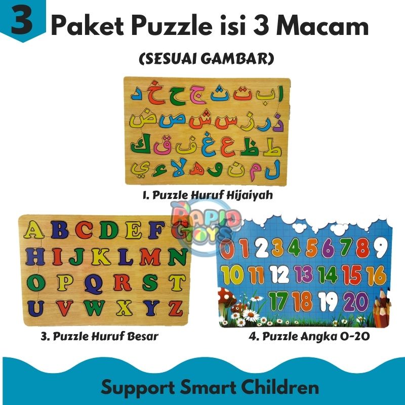 Puzzle Kayu Paket Isi 3 Dan 4 Rapid Toys Murah Bisa COD