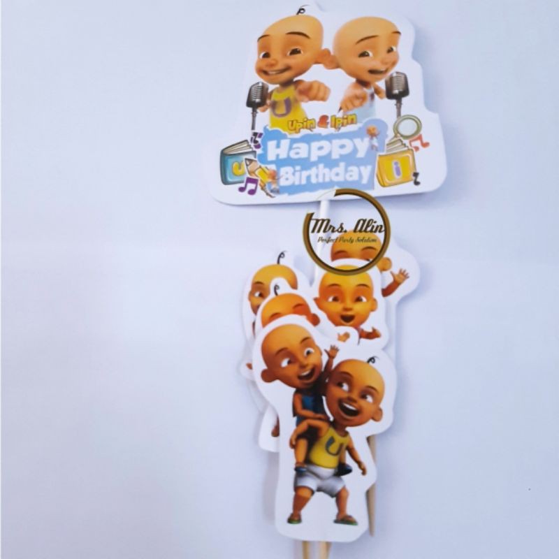 Topper cake Upin Ipin / Topper Cup Cake / Hiasan Kue Ulang Tahun / Topper Cake Happy Birthday