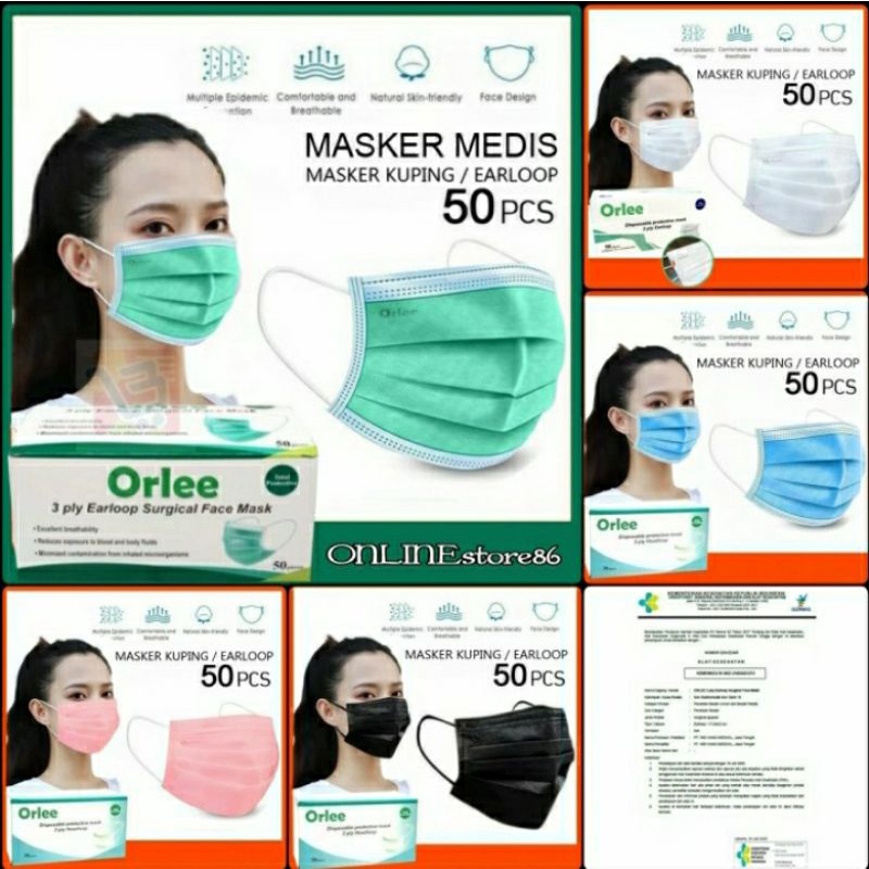 Jual Masker 3 PLY ORIGINAL ISI 50 PCS Earloop Disposable Izin Kemenkes ...