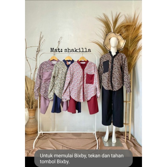 SETCEL SHAKILA PREMIUM MOTIF BUNGA MODEL KEMEJA BASIC TERMURAH
