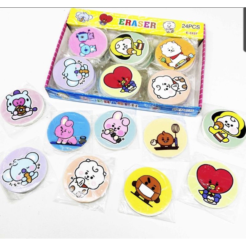 Penghapus Pensil Bentuk Karakter Bts / Penghapus Bulat BTS BT21 / Eraser Pensil Karakter / Setip Stip BTS Lucu