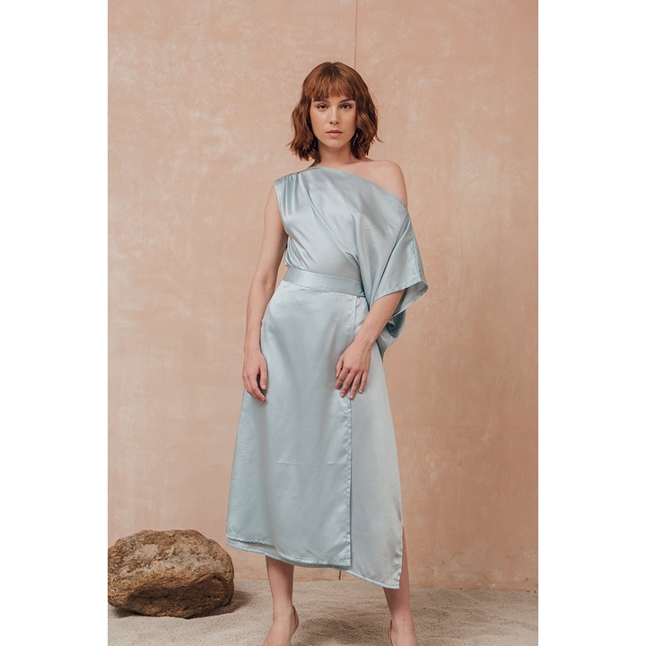 BLUE BIJOU DRESS / Dress Wanita / Dress Korea Casual / Dress Satin