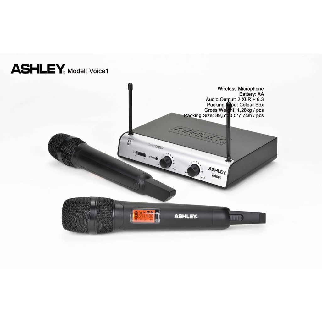 Mic Wireless Ashley Voice 1 Voice-1 UHF 50m Karaoke Studio Pidato Original