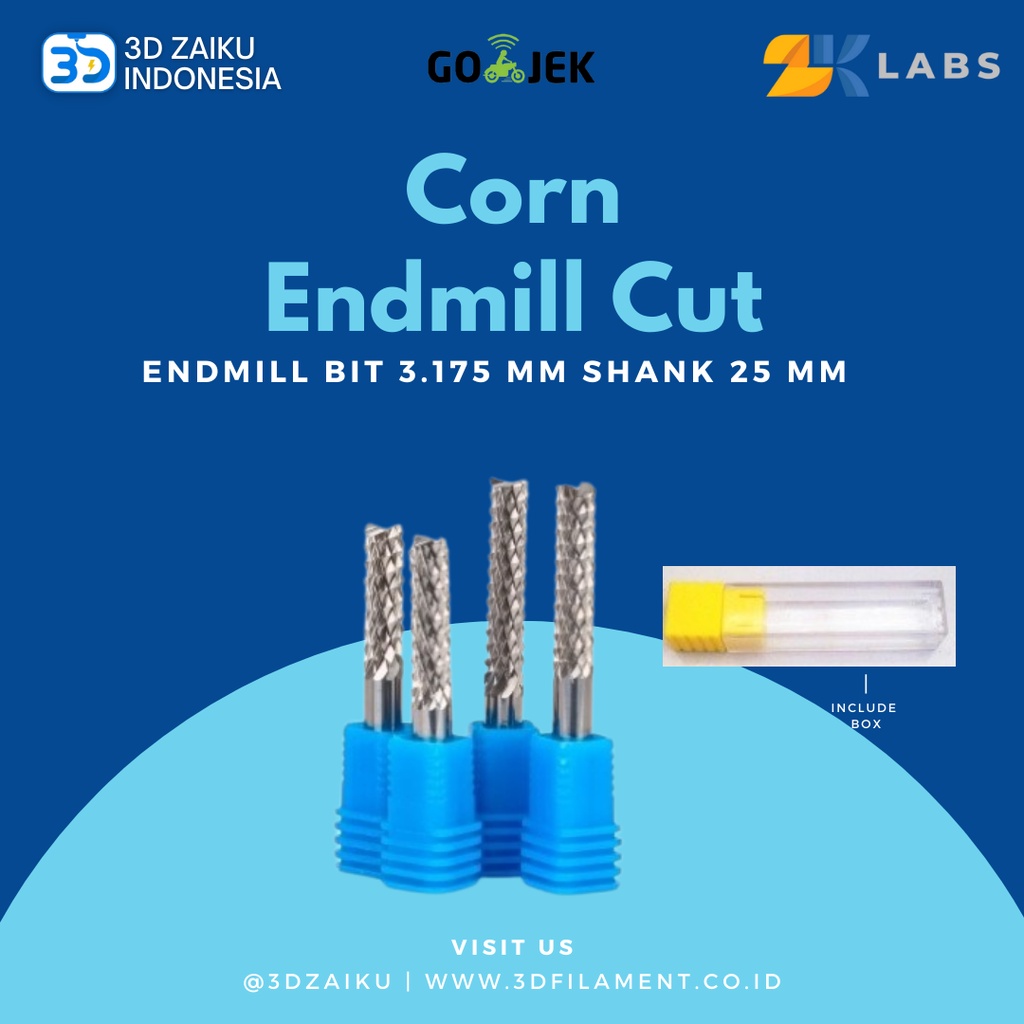 ZKLabs Mata Spindle CNC Corn End Mill Bit 3,175 mm shank 25 mm CEL