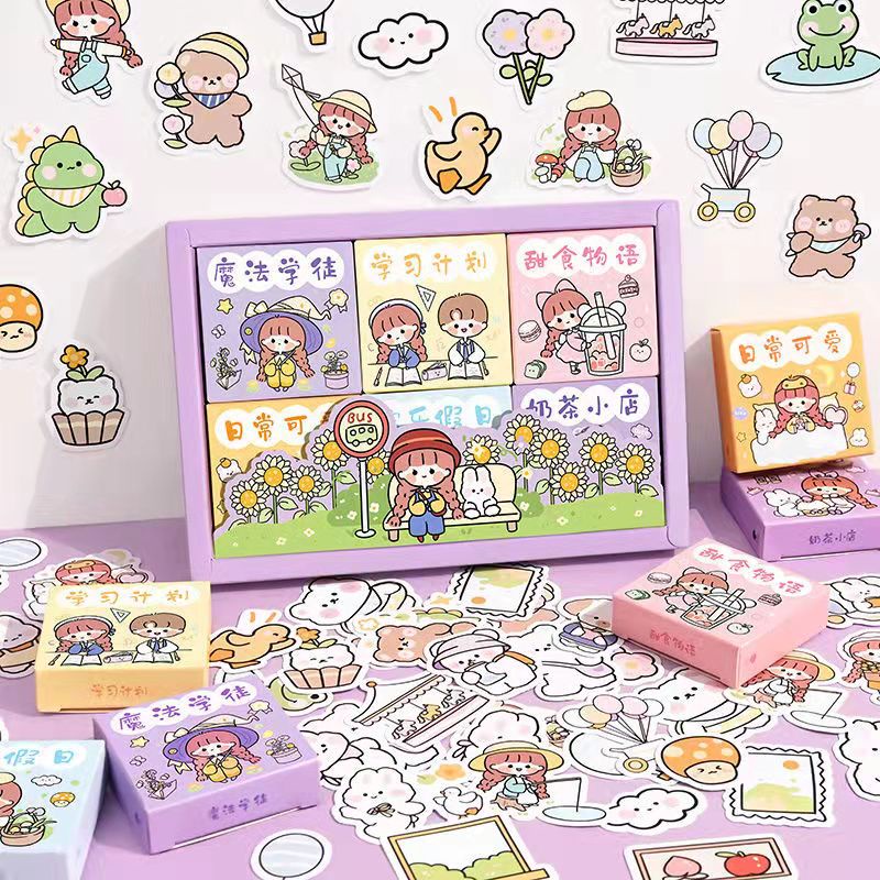 300pcs / set Stiker Motif Kartun Anak Perempuan Handmade Untuk Dekorasi Diary