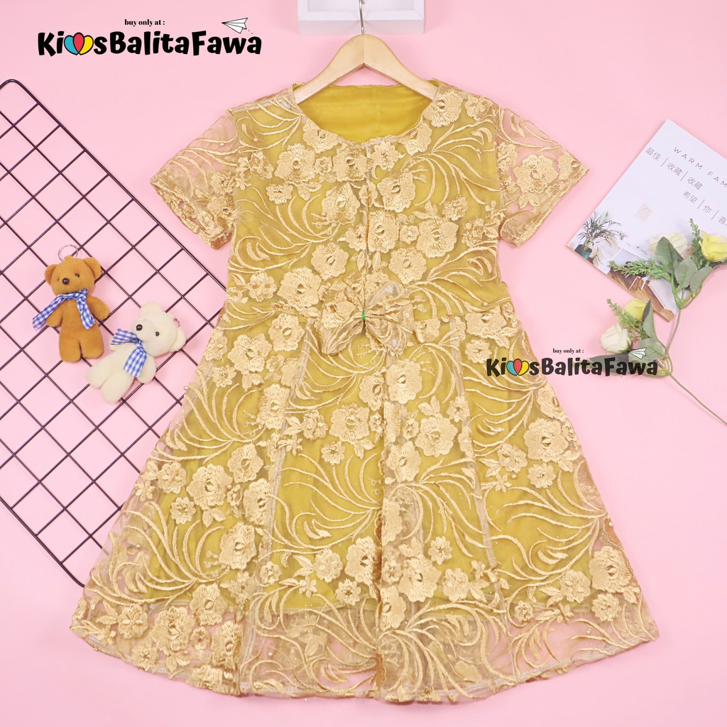 Dress Icha Brukat uk Bayi - 8 Tahun / Dres Brokat Anak Perempuan Pesta Baju Import Gaun Brukat Baby Cewek babycinnamon