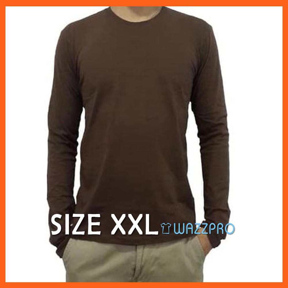 XXL Kaos Polos Distro Pria Wanita Cotton Combed 30s Lengan Panjang Coklat Kopi/ Baju Polos Cowok XXL