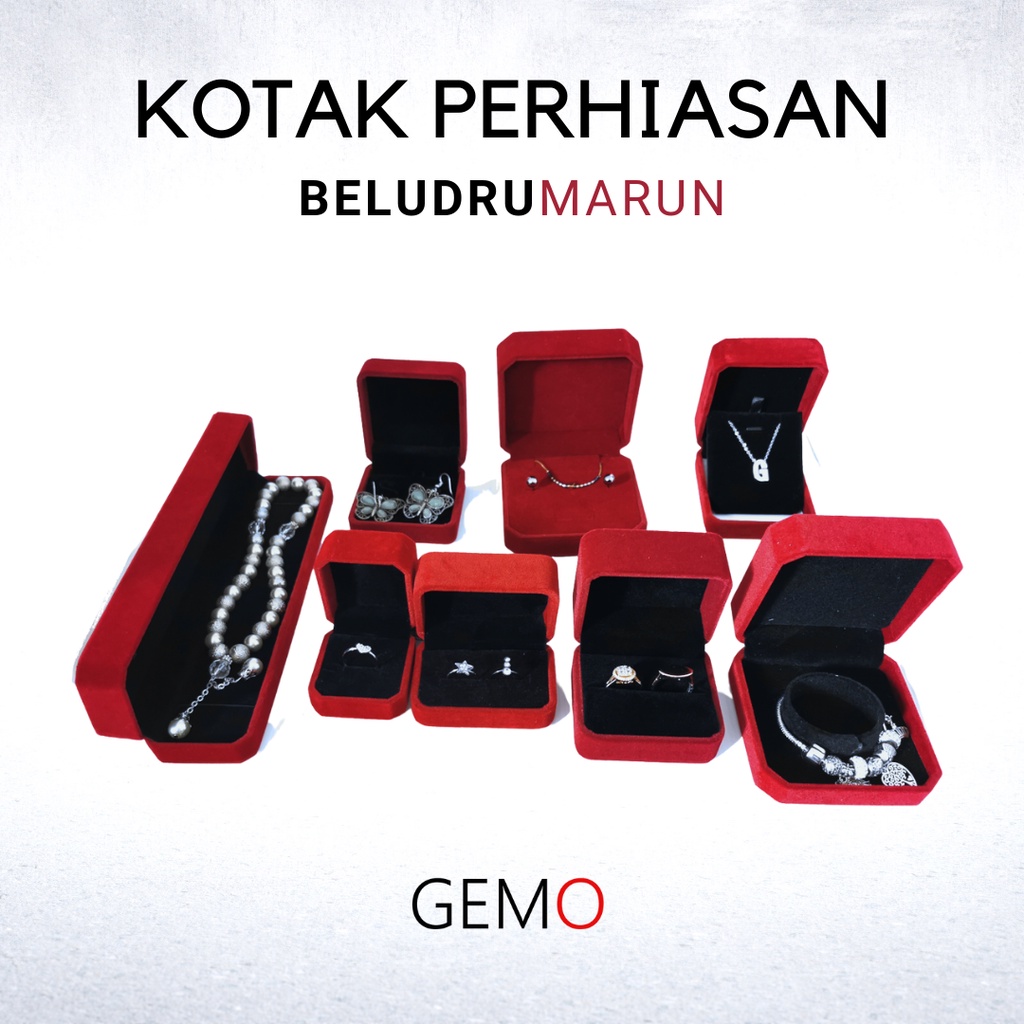 KOTAK PERHIASAN MARUN BELUDRU JEWELRY BOX SET CINCIN KAWIN GELANG KALUNG NIKAH ANTING LIONTIN GIWANG UNIK, MURAH BLUDRU UNTUK SESERAHAN, HANTARAN NIKAH, PERKAWINAN, PERNIKAHAN, TUNANGAN, MAHAR