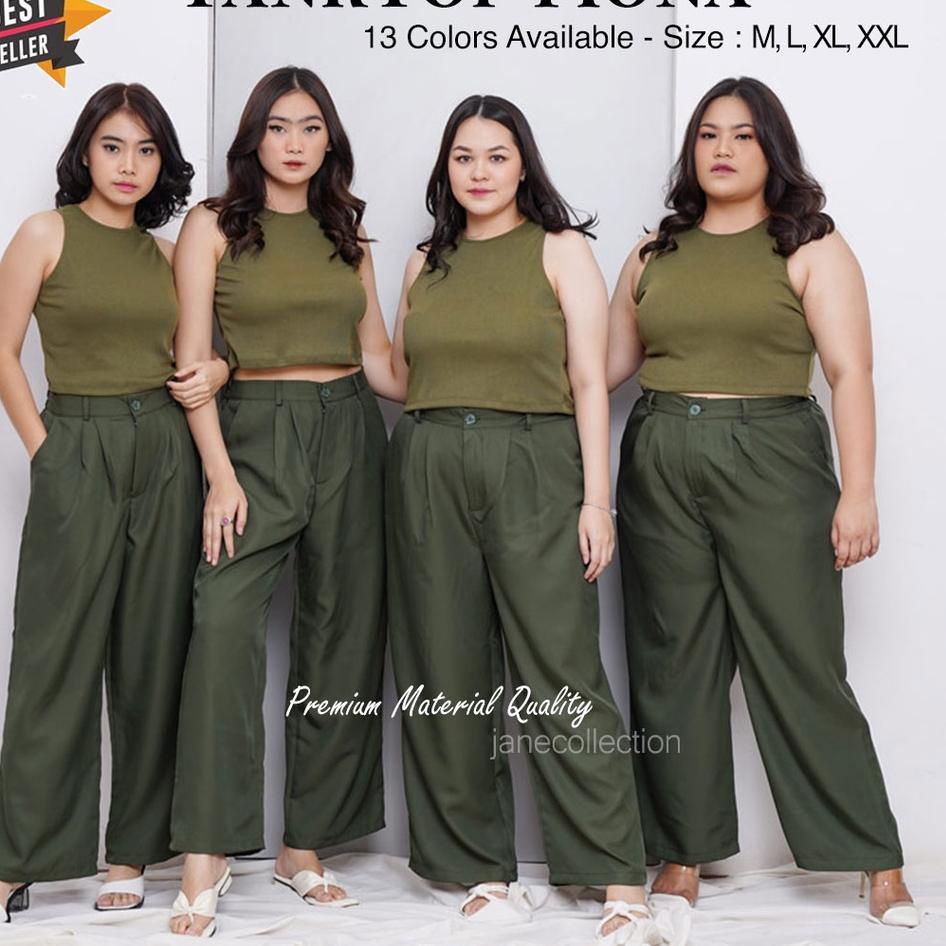 JANE COLLECTION | Tank Polos Inner Blazer Wanita Bahu Lebar O Neck Rib Camisole Tengtop Cewek Rajut 