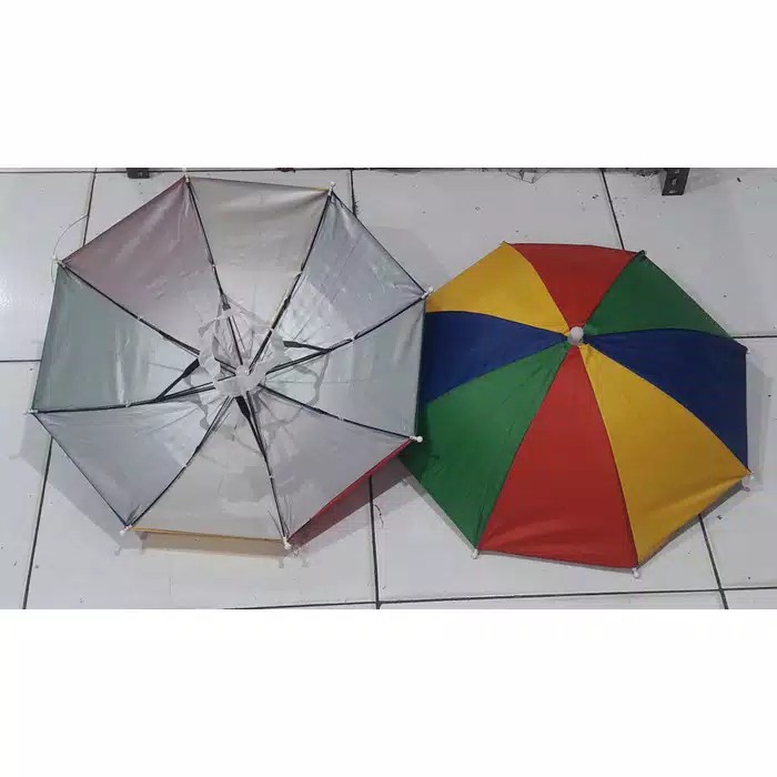 Payung Topi / Headband Umbrella Hat/ Topi Payung Mancing / Payung Kepala motif PELANGI 60 cm