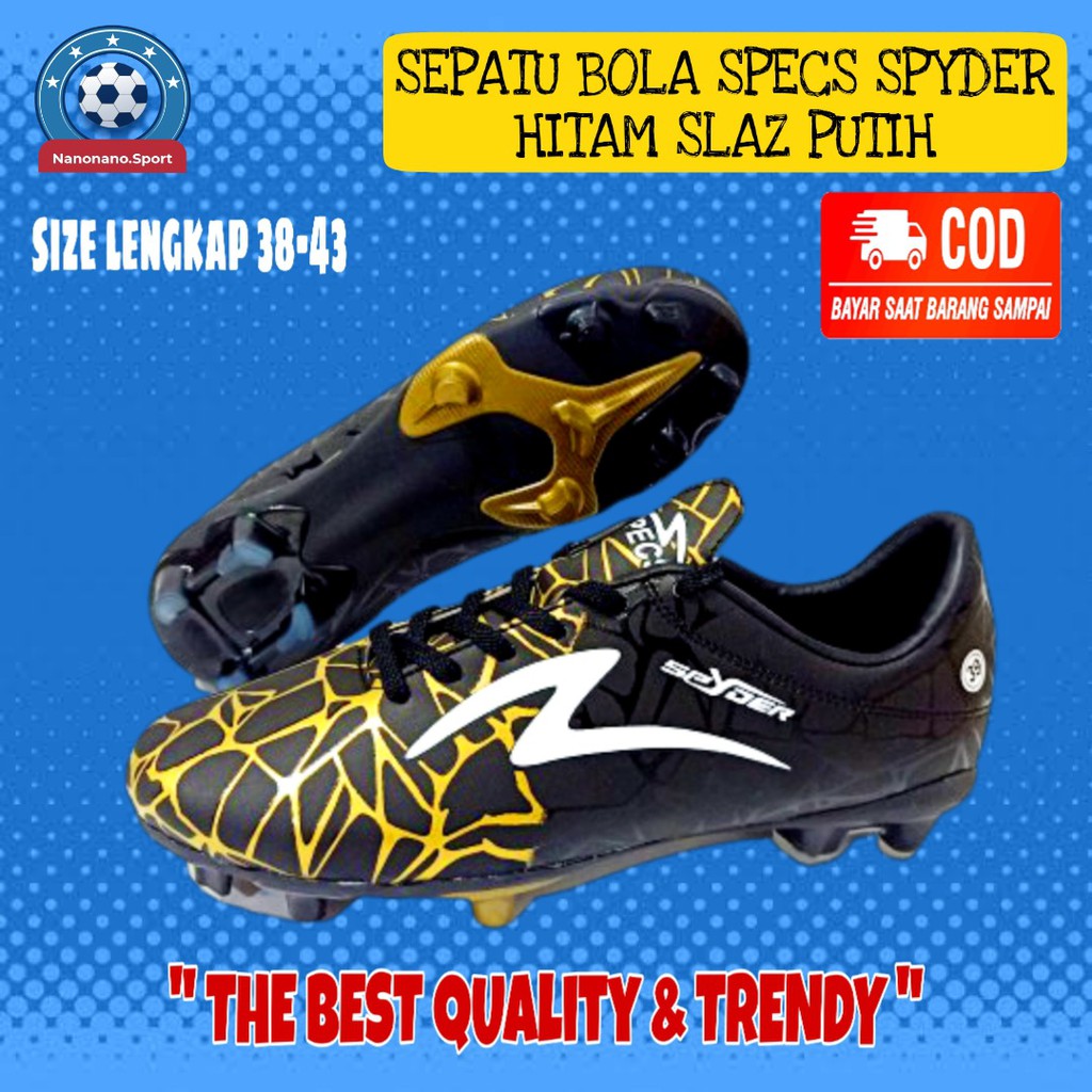 SEPATU SEPAK BOLA SPECS SPYDER HITAM GOLD OLAHRAGA PRIA SPORT ORIGINAL TERBARU MURAH