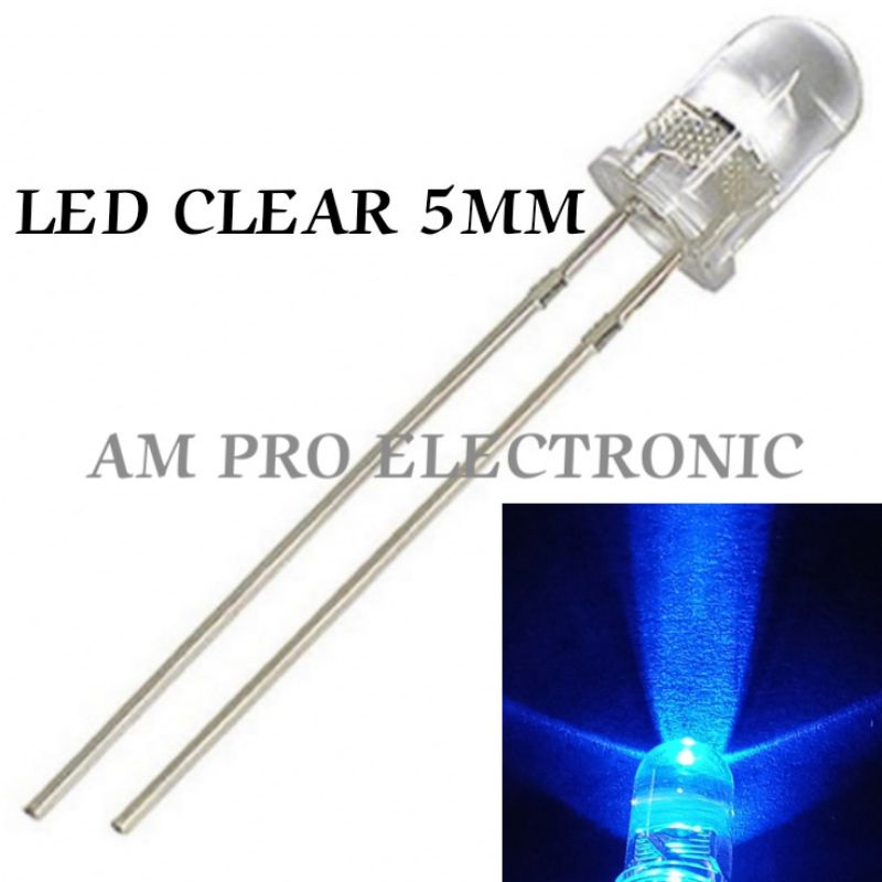 100pcs Lampu LED Clear 5mm Biru