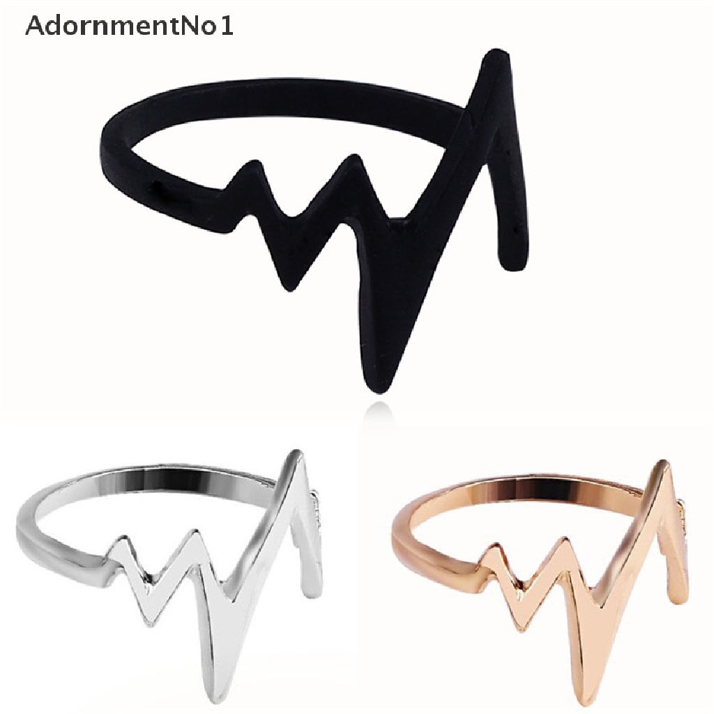 (AdornmentNo1) Cincin Terbuka Adjustable Motif Detak Jantung + Elektrokardiogram Vintage Untuk Perhiasan Wanita