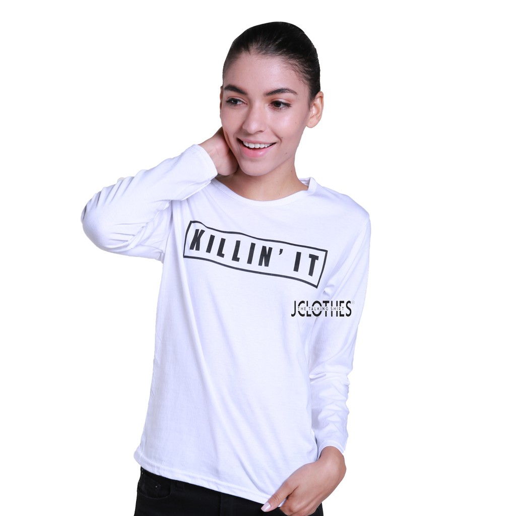 Kaos Wanita / Kaos Cewe / T-Shirt Wanita Lengan Panjang Killin - Putih