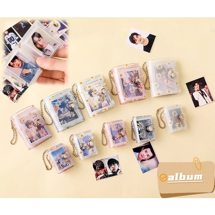 Ins Gantungan Kunci Album Foto Mini 20 Slot Motif Bunga Daisy Transparan